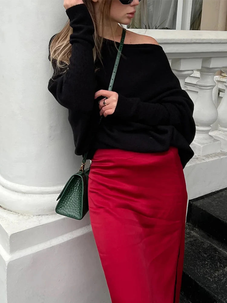 2025 Autumn And Winter New Women's Ribbed Knit Jumper Set Head Casual Bat Sleeve Round Neck Simple Versatile Knitwear Jumper