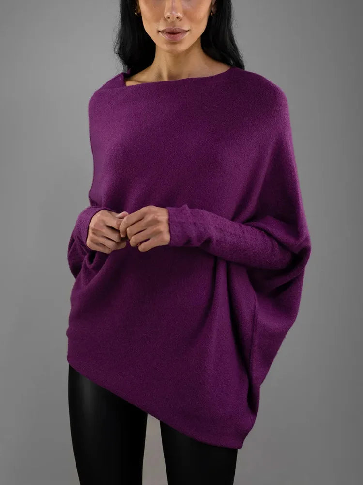 2025 Autumn And Winter New Women's Ribbed Knit Jumper Set Head Casual Bat Sleeve Round Neck Simple Versatile Knitwear Jumper