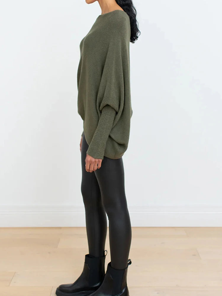 2025 Autumn And Winter New Women's Ribbed Knit Jumper Set Head Casual Bat Sleeve Round Neck Simple Versatile Knitwear Jumper