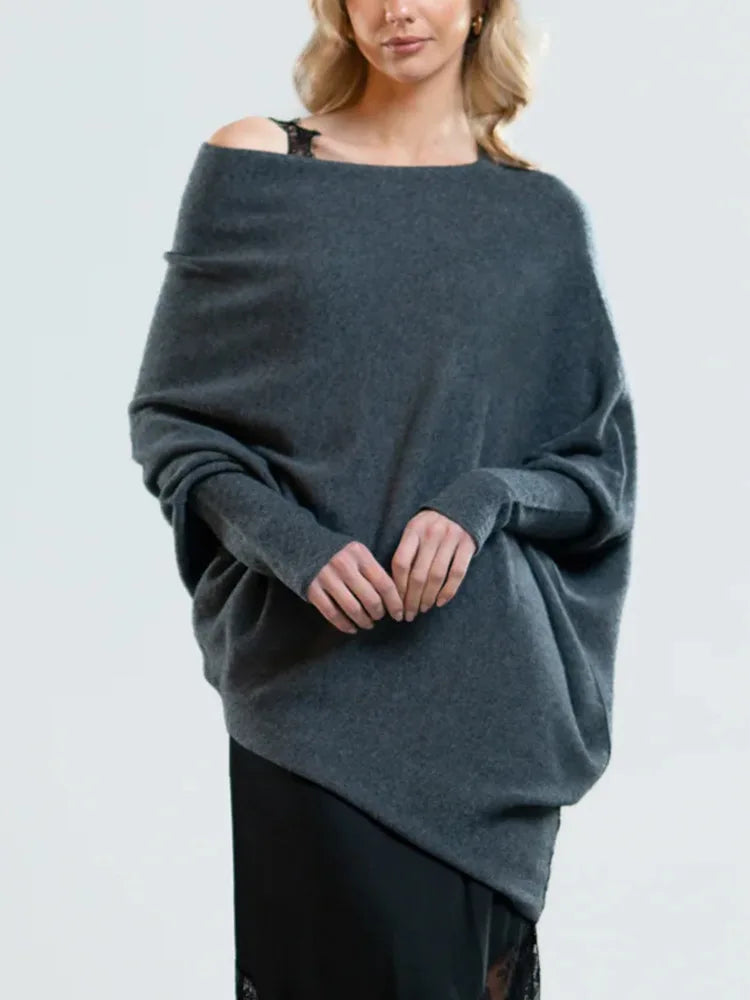 2025 Autumn And Winter New Women's Ribbed Knit Jumper Set Head Casual Bat Sleeve Round Neck Simple Versatile Knitwear Jumper