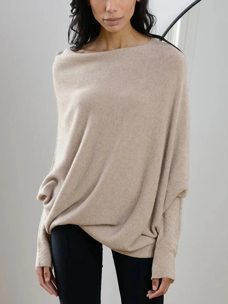 2025 Autumn And Winter New Women's Ribbed Knit Jumper Set Head Casual Bat Sleeve Round Neck Simple Versatile Knitwear Jumper