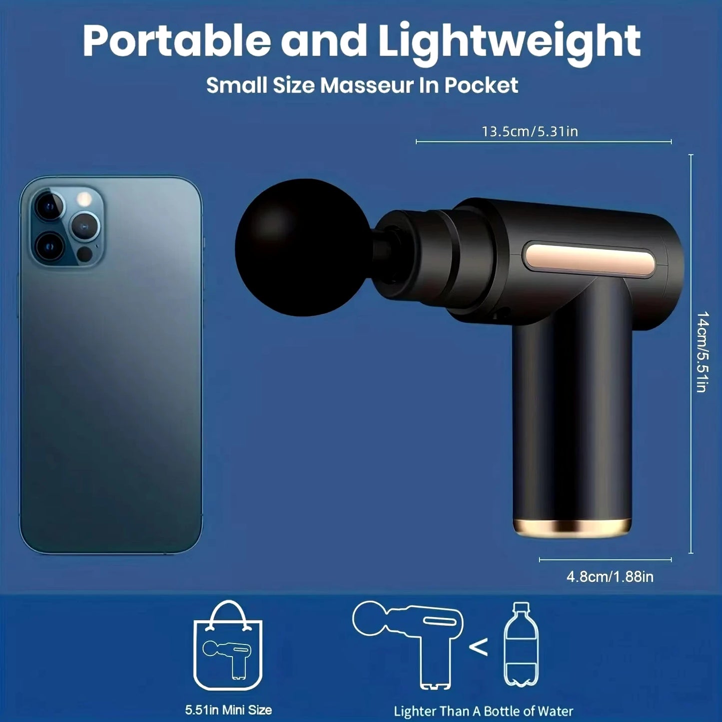 Portable Fascial Massage Gun Electric Percussion Pistol Massager Body Relaxation With LED Touch Screen 4Replaceable Head