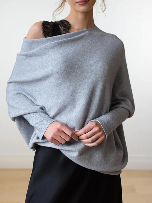 2025 Autumn And Winter New Women's Ribbed Knit Jumper Set Head Casual Bat Sleeve Round Neck Simple Versatile Knitwear Jumper