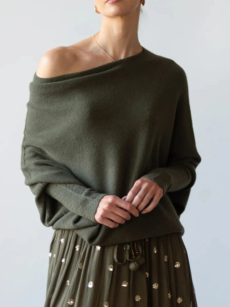 2025 Autumn And Winter New Women's Ribbed Knit Jumper Set Head Casual Bat Sleeve Round Neck Simple Versatile Knitwear Jumper