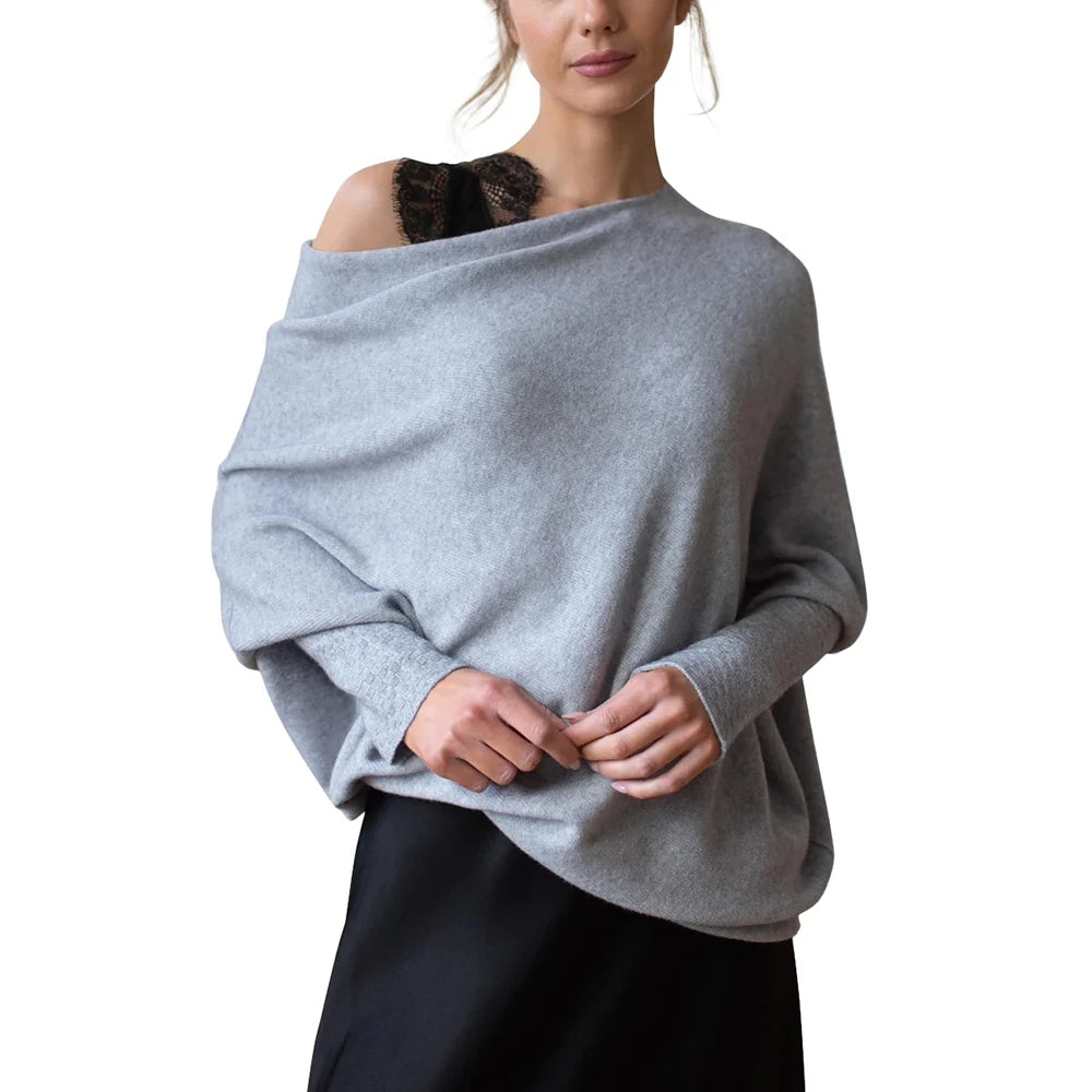 2025 Autumn And Winter New Women's Ribbed Knit Jumper Set Head Casual Bat Sleeve Round Neck Simple Versatile Knitwear Jumper